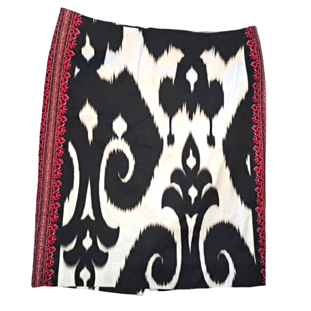 NEW White House Black Market Ikat Faille Pencil Skirt Black White Pink Size 00